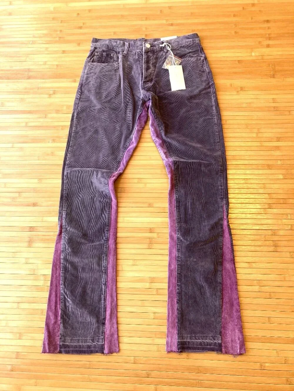 MNML B428 Corduroy Flare Pants Button Fly Mens 32 Purple Two Tone NWT